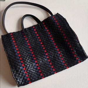 Black Red/Navy Clare V Woven Tote Bag